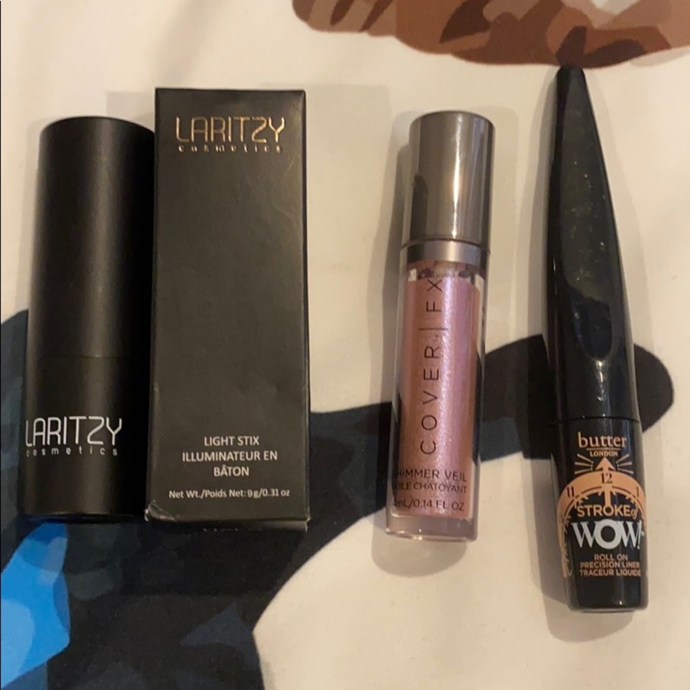 Laritzy Halo stick, CoverFX amethyst, Butter liner
